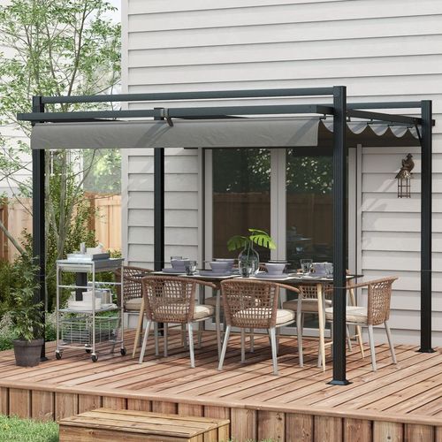 Outsunny 3 x 3(m) Pergola with Retractable Roof and Aluminium Frame, Grey