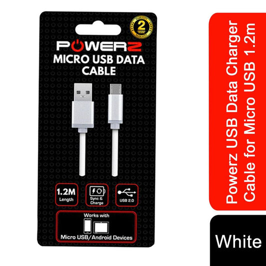 Powerz USB Data Charger Cable - Micro USB 1.2m - White