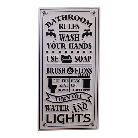 Bathroom Rules Plaque - Use Soap, Hang Up Towel - Quality Metal - 60x30cm