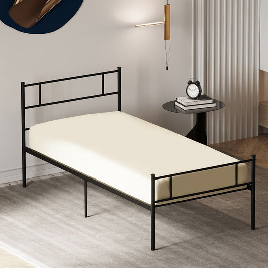 HOMCOM Single Metal Bed Frame Solid Bedstead Base with Headboard and Footboard, Metal Slat Support and Underbed Storage Space, Bedroom Furniture, Black