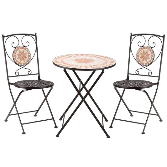 Stylish 3-Pc Outdoor Bistro Set - Mosaic Table & Armless Chairs