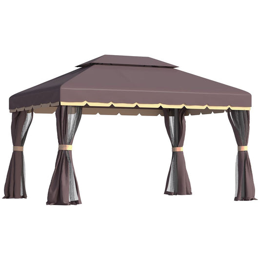Metal Frame Gazebo with Sides Aluminium Metal Canopy Nets Coffee