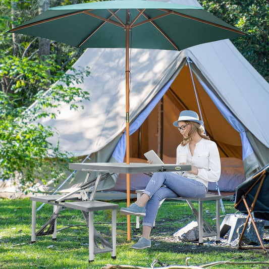 Portable Folding Picnic Table Chair Set - 4 Seat Aluminium with Umbrella Hole