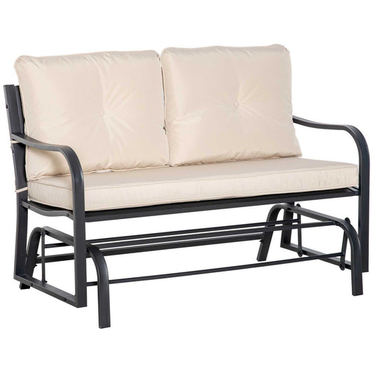 2-Person Loveseat Rocking Chair with Armrest & Weather Resistant Cushions, Khaki