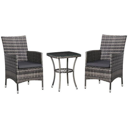 Outdoor Garden Rattan Bistro Set - 2 Seater Table Set - Light Grey - All Weather - UV Resistant