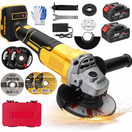 21V 125mm Cordless Angle Grinder Brushless with 2 Battery & Charger & Disc Kit