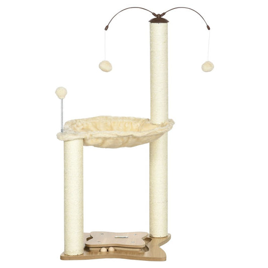 PawHut Cat Tree for Indoor Cats, Cat Scratching Post with Bed, Toy Ball - Beige