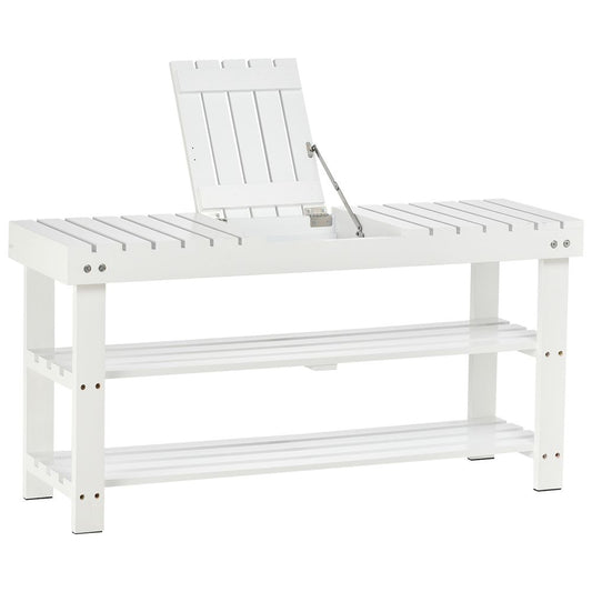 3-Tier Open Shoe Rack Hidden Storage Wood Frame Wide Shelves White