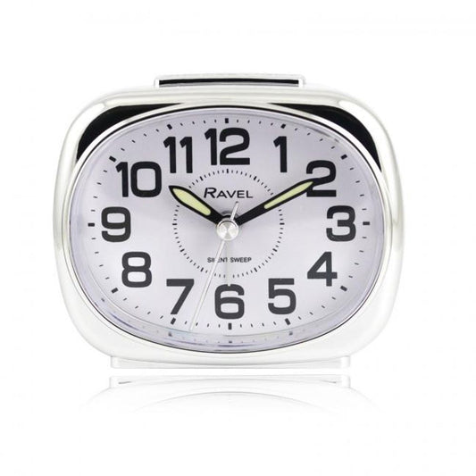 Ravel Small Bedside Quartz Alarm Clock - White/Silver RC040.41