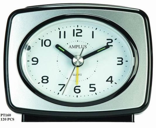 AMPLUS PT160SB Silver Alarm Clock w/ Black Trim - High Quality & Modern Design