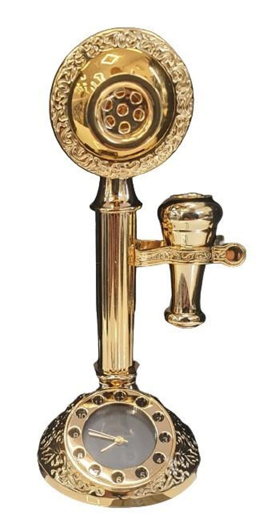Exquisite Gold Plated Miniature Clock - Solid Brass Candlestick Telephone - IMP97