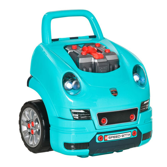 HOMCOM Kids Truck Engine Toy Set Toddler Educational Car Service Station w/RC Car Key Steering Wheel Horn Light, Mechanic Gifts for Ages 3-5 Years - Teal