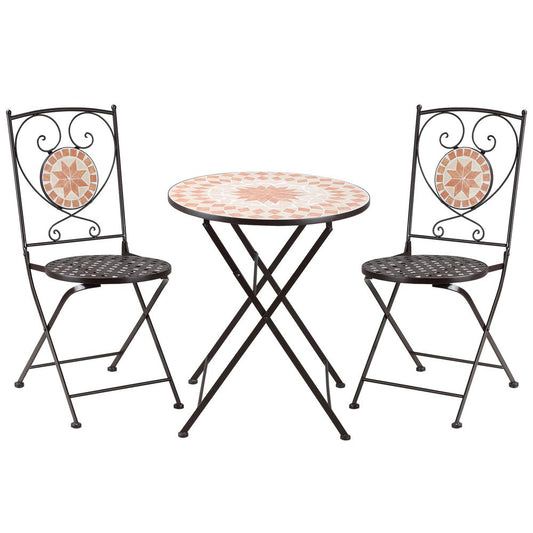 Stylish 3-Pc Outdoor Bistro Set - Mosaic Table & Armless Chairs