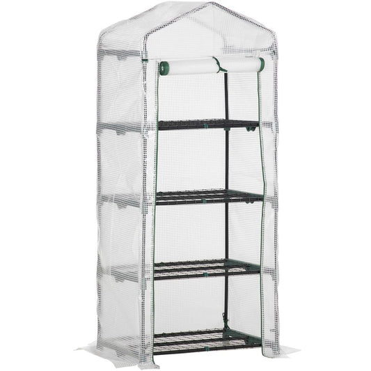 4 Tier Mini Greenhouse, Portable with Steel Frame, PE Cover, 160x69x50cm
