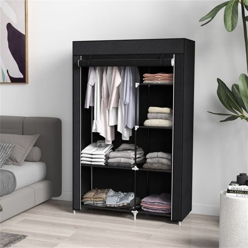 Fabric Wardrobe Hanging rail and Six shelves Clothes Storage 103W x 43D x 162.5H cm