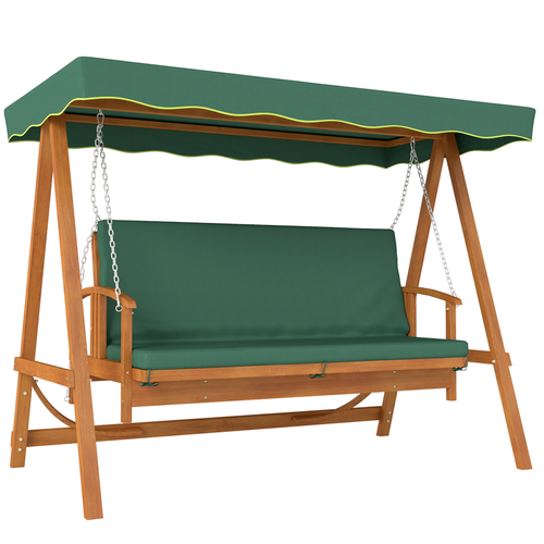 Outsunny 3 Seater Wooden Garden Swing Chair Seat Hammock Bench Lounger Bed