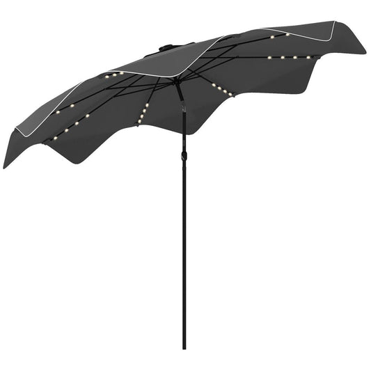 Premium Outsunny LED Garden Parasol Umbrella - Tilt, Solar Powered Lights - Table Umbrella