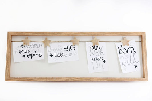 Rustic Wood Photo Frame | 5 Star Pegs | Wall Decor | Holds 5 Photos (4x6) | D2.4xH22xW62cm | SKU: BB0390