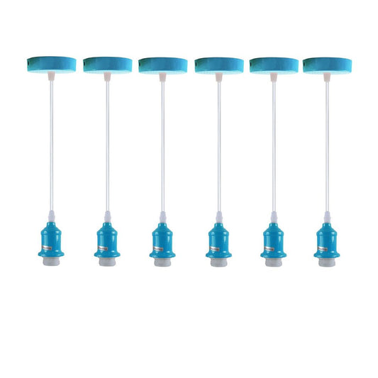 6 Pack Industrial Pendant Light Fitting, Lampshade Addable E27 Lamp Blue Holder Fitting Set With PVC Cable