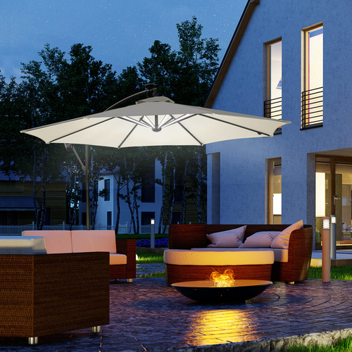 Outsunny Umbrella Parasol W/Solar Powered LED stripes, ?2.95x2.45H m-Cream