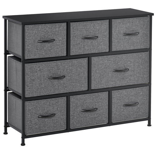 HOMCOM Chest of Drawers Bedroom Dresser with 8 Fabric Drawers, Dark Grey