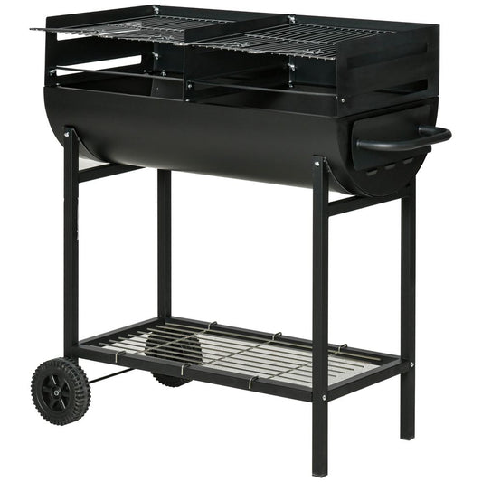 Outsunny Steel 2-Grill Charcoal BBQ w/ Wheels - Black