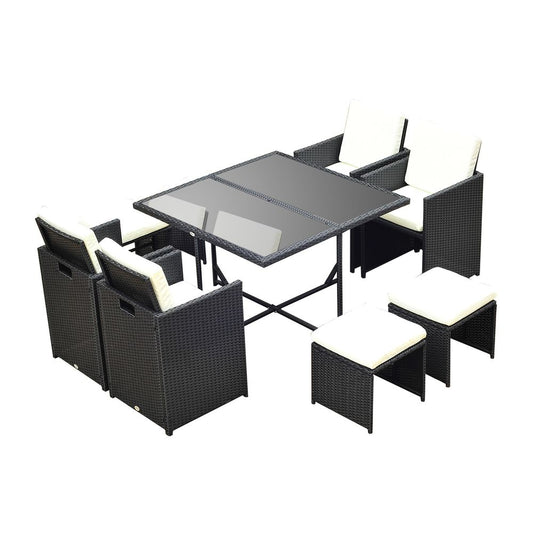 Premium 9PC Rattan Garden Furniture Set - Outdoor Patio Dining Table - Wicker 8 Seater - High Quality - Waterproof Cushions