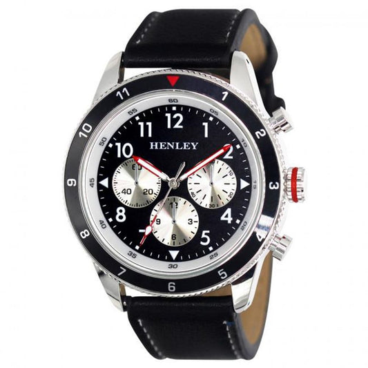 Henley Mens Multi-Eye Black Dial Sports Watch - Black Leather Strap H02219.3