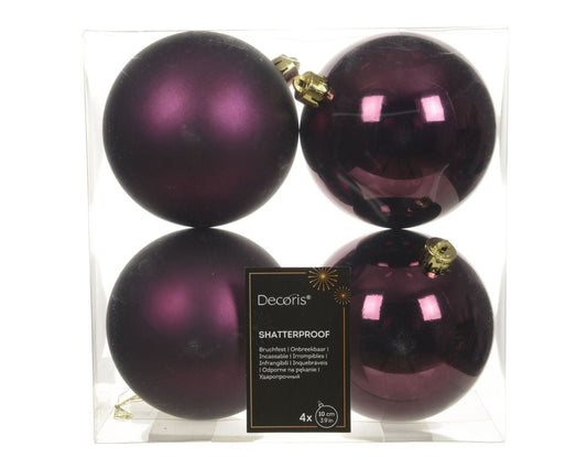 Shatterproof Dark Mauve Bauble 10cm Pack of 4 - Christmas