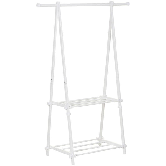 Premium White Steel Freestanding Clothes Rail with 2 Shelves - Durable & Elegant