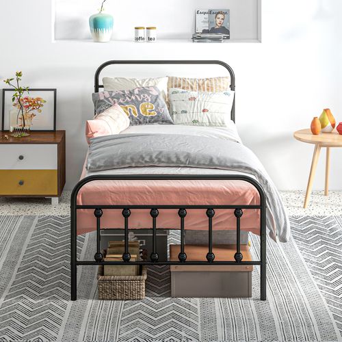 HOMCOM 3ft Metal Single Platform Bed Frame w/ Underbed Storage Headboard