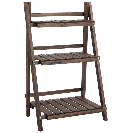 Foldable Wooden Plant Shelf: 3-Tier Stand for Indoor/Outdoor Flower Pots