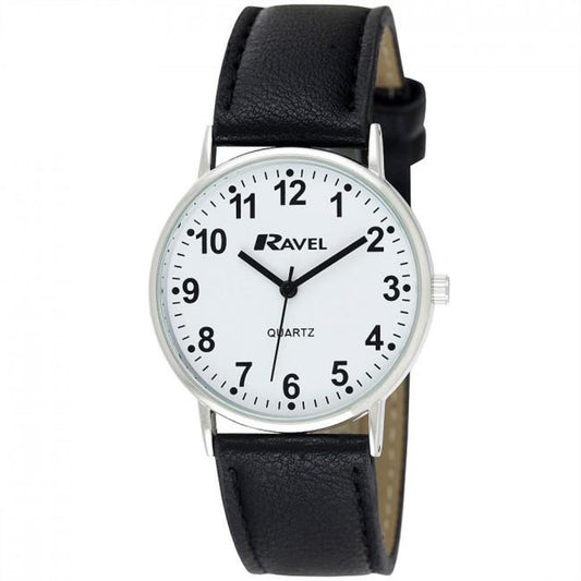 Ravel Mens Classic Strap Watch Black / Silver / White Watch R0129.15.1