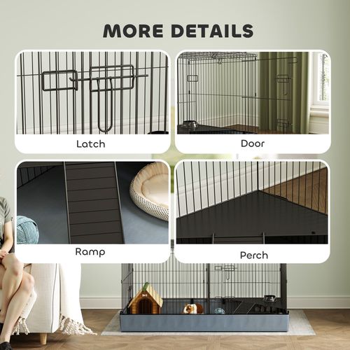 PawHut Guinea Pig Cage, 2 in 1 Rabbit Cage Pet Playpen for Hedgehogs, Black