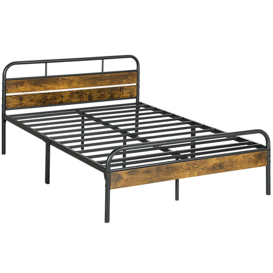 HOMCOM Single Bed Frame with Headboard, No Box Spring Needed