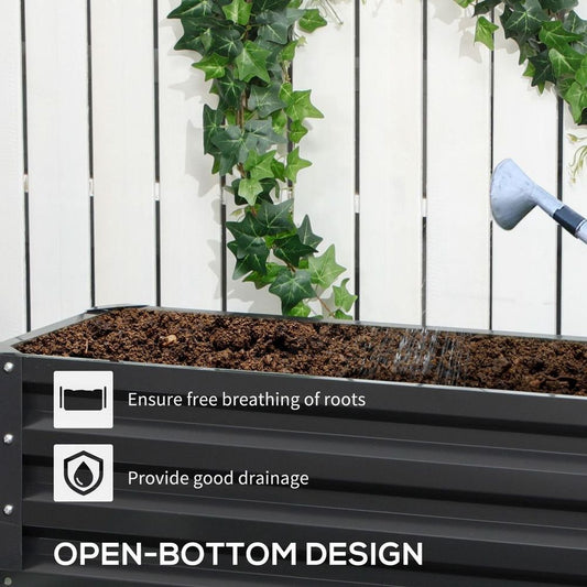 Outsunny Galvanised Raised Garden Bed - 2 Tier, Dark Grey - Open Bottom - High Quality