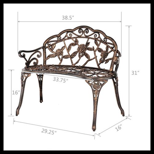 38.5" Cast Aluminum Outdoor Courtyard Decoration Park Leisure Rose Chair