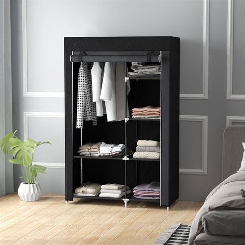 Fabric Wardrobe Hanging rail and Six shelves Clothes Storage 103W x 43D x 162.5H cm
