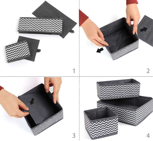 ShopHut Canvas Drawer Organiser Storage Box Wardrobe Organiser Dividers Foldable Set of 6