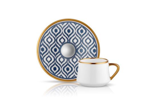 Sufi HD Coffee Cup and Saucer Ikat - Anthracite Mat Gold - 90 cc