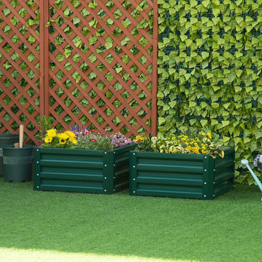 Outsunny 2-Pack Galvanized Raised Garden Bed - Easy Setup, Green - Superior Quality