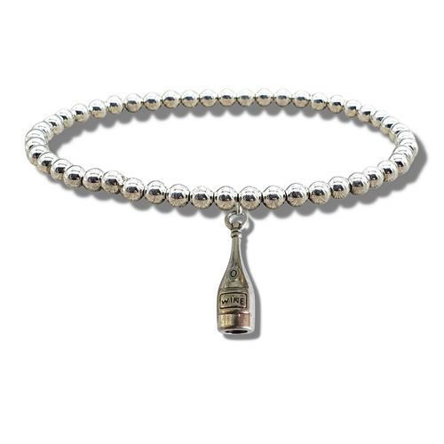 Wine Bottle Silver Beaded Bracelet