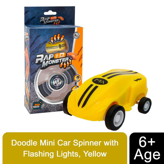 Doodle Mini Car Spinner, Flashing Lights, Yellow - High Quality, Fast Speed - Perfect Gift for Kids!