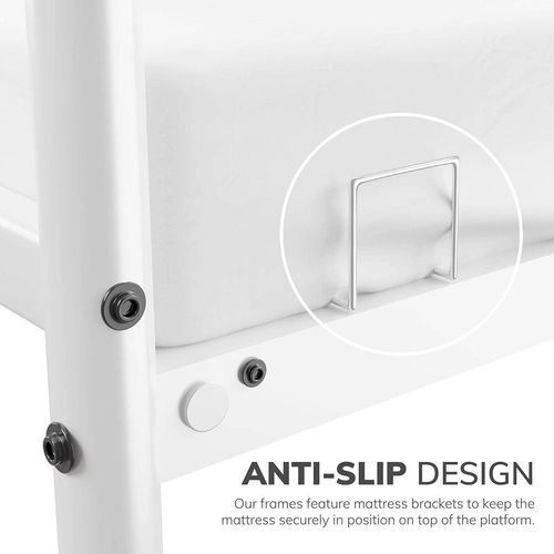Extra Strong Single Metal Bed Frame with Rounded Head and Foot Board In White - Improved