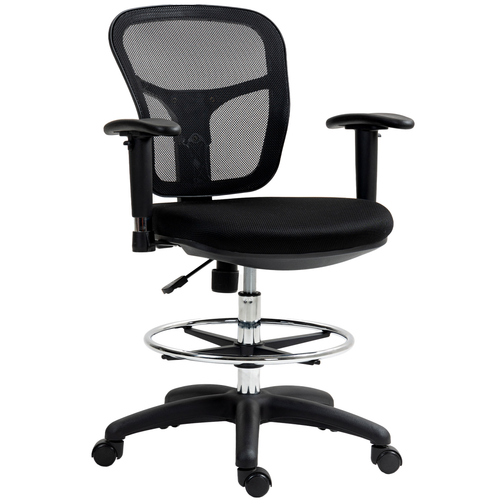 HOMCOM Drafting Stool Chair with Adjustable Armrest for Standing Desk, Black