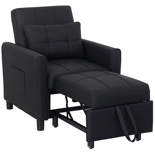 HOMCOM Folding Chair Bed, Sleeper Chair with Pillow, Side Pockets, Black