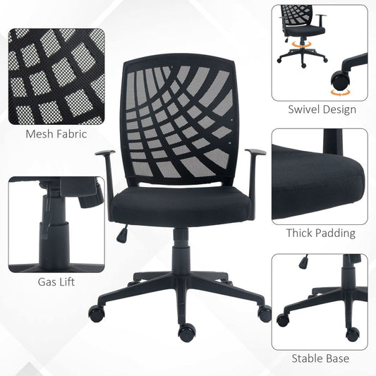 HOMCOM Mesh Office Chair - Adjustable, Ergonomic, Swivel - Black. High-Quality, Comfortable, & Convenient for All-Day Use.
