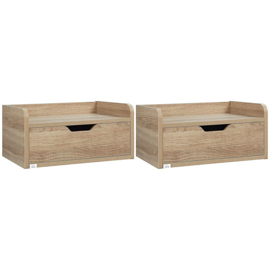 HOMCOM Floating Nightstand Set - Wall Mounted Bedside Table with Drawer - Pack of 2
