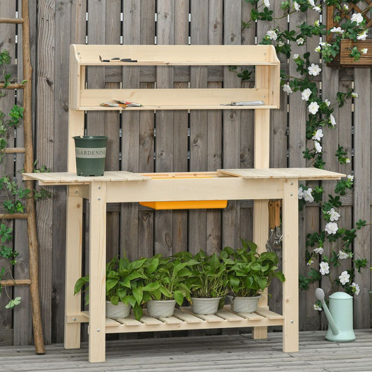 Garden Potting Bench Workstation Table w/ Sliding Tabletop & Dry Sink Outsunny