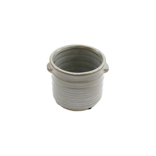 Ceramic Grey Ribbed Planter With Handles 12.5cm